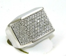 Natural Round Diamond Cluster Square Wide Men's Ring 14k White Gold 2.16Ct
