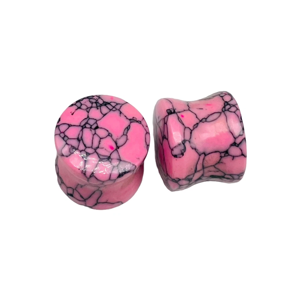 Tapones para los oídos de cristal turquesa rosa hechos a mano medidores acampanados dobles de 8 g a 2-1/8 Foto 2 de 4