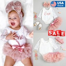 Girl Baby Infant 1st Birthday Outfit Romper Tutu Skirt Dress Cake Party Headband