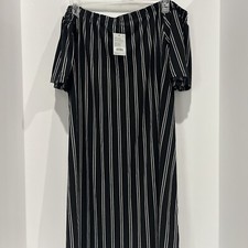 West Loop Dress Women's L Black & White Striped Off The Shoulders Short Sleeve