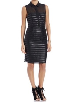 RACHEL Rachel Roy Faux Leather Stripes Mesh Bodycon Black Dress Size 4 Side  Zip | eBay