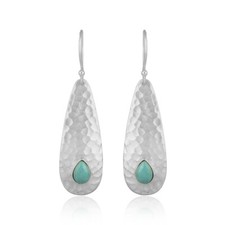 Arizona Turquoise Gemstone Hammered Design 925 Fine Silver Earrings Jewelry