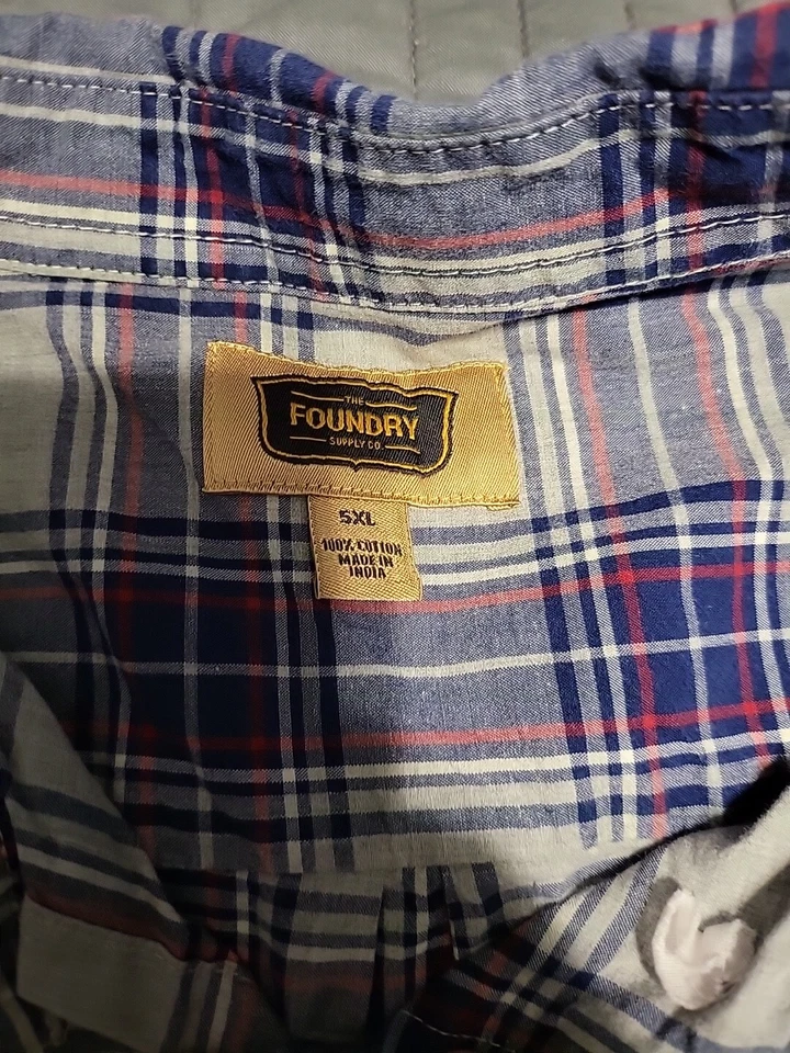 The Foundry Shirt Mens 5XL Plaid Blue Western Checked Retro Casual Outdoors Work - Image 3 of 4