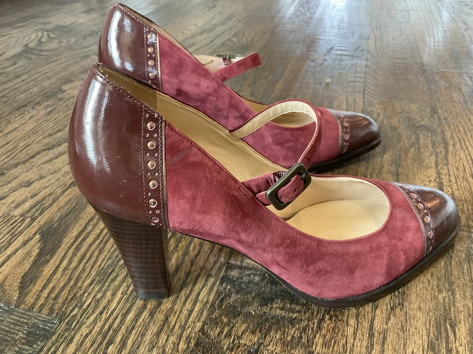 Cole Haan NikeAir D25528 勃艮第/棕色麂皮绒/专利 Mary Jane Pump 美国 9 B 码 — 第 3/4 张图片