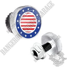 2 Billet Knurled Fastener License Plate Frame Lic Tag Bolts USA STARS & STRIPES