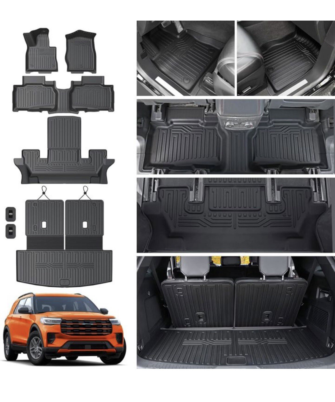 Floor & Cargo Mats for 2020-2025 Ford Explorer (6 Seat) with Backrest Mat