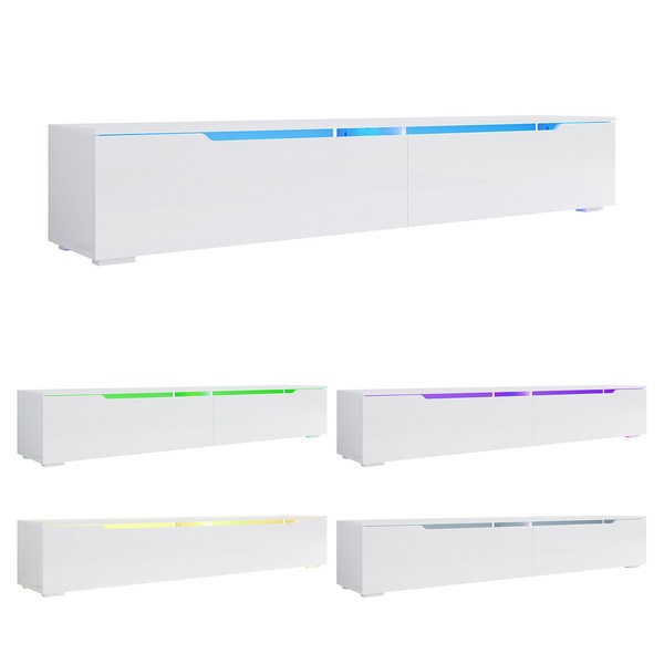 Tv Fernsehtisch Lowboard HäNgend Mit Led Beleuchtung Schrank Weiß Hochglanz 180-image