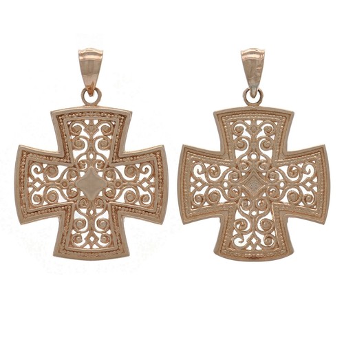14k Yellow White or Rose Gold Filigree Cross Religious Charm Pendant - Picture 2 of 25