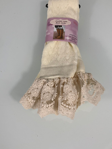 Neu WinWin Damen gehäkelt Spitzenstiefel Kniesocken beige kleine Blume Größe 6-11 - Bild 3 von 5