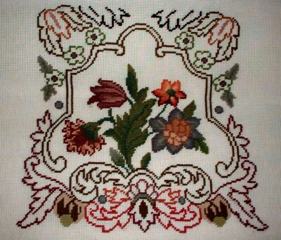 Vintage Preworked Design Chair Seat Canvas Floral Needlepoint  EP
