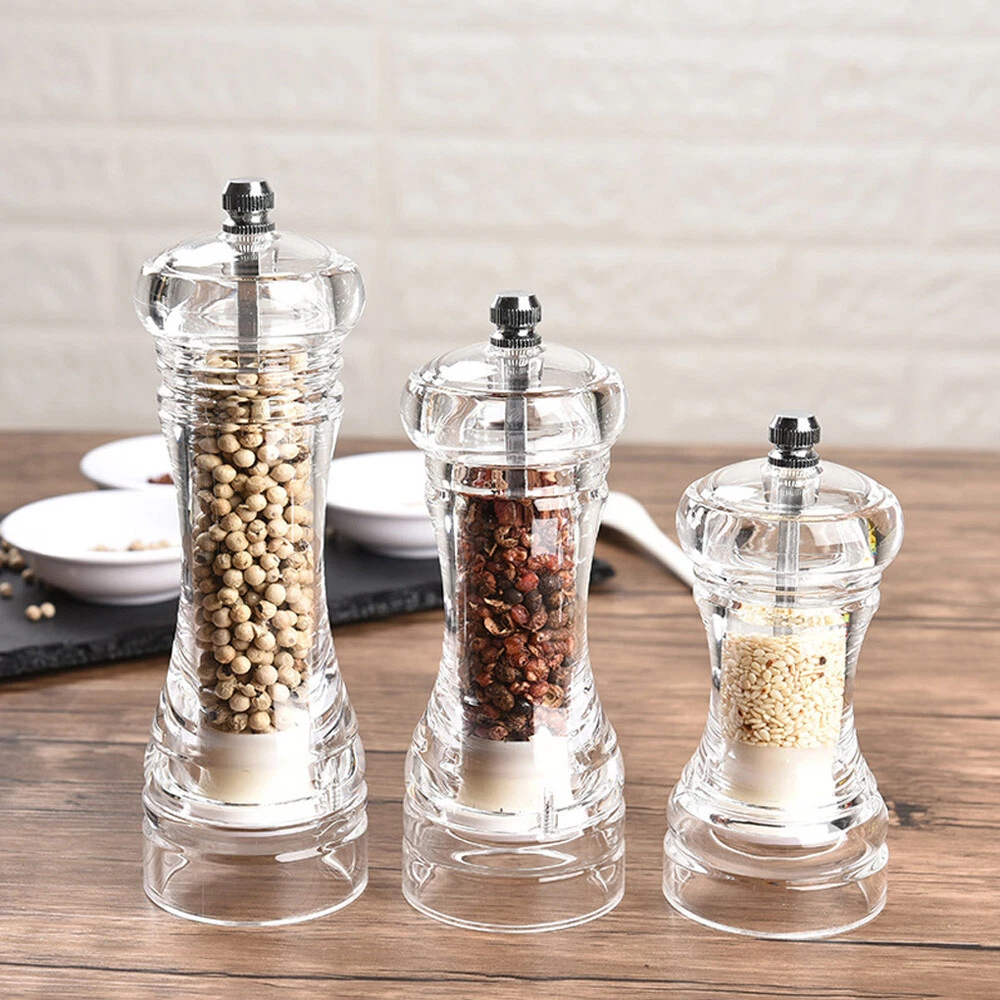 Salt Pepper Grinder Pepper Mill Shaker Pots Manual Set Clear Acrylic S M L