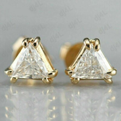 2Ct Certified Moissanite Solitaire Stud Earrings 14k Yellow Gold Plated Silver