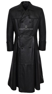 Morpheus Style Herren Schwarz Full-Length Mantel Matrix Inspiriert 100% Echtleder