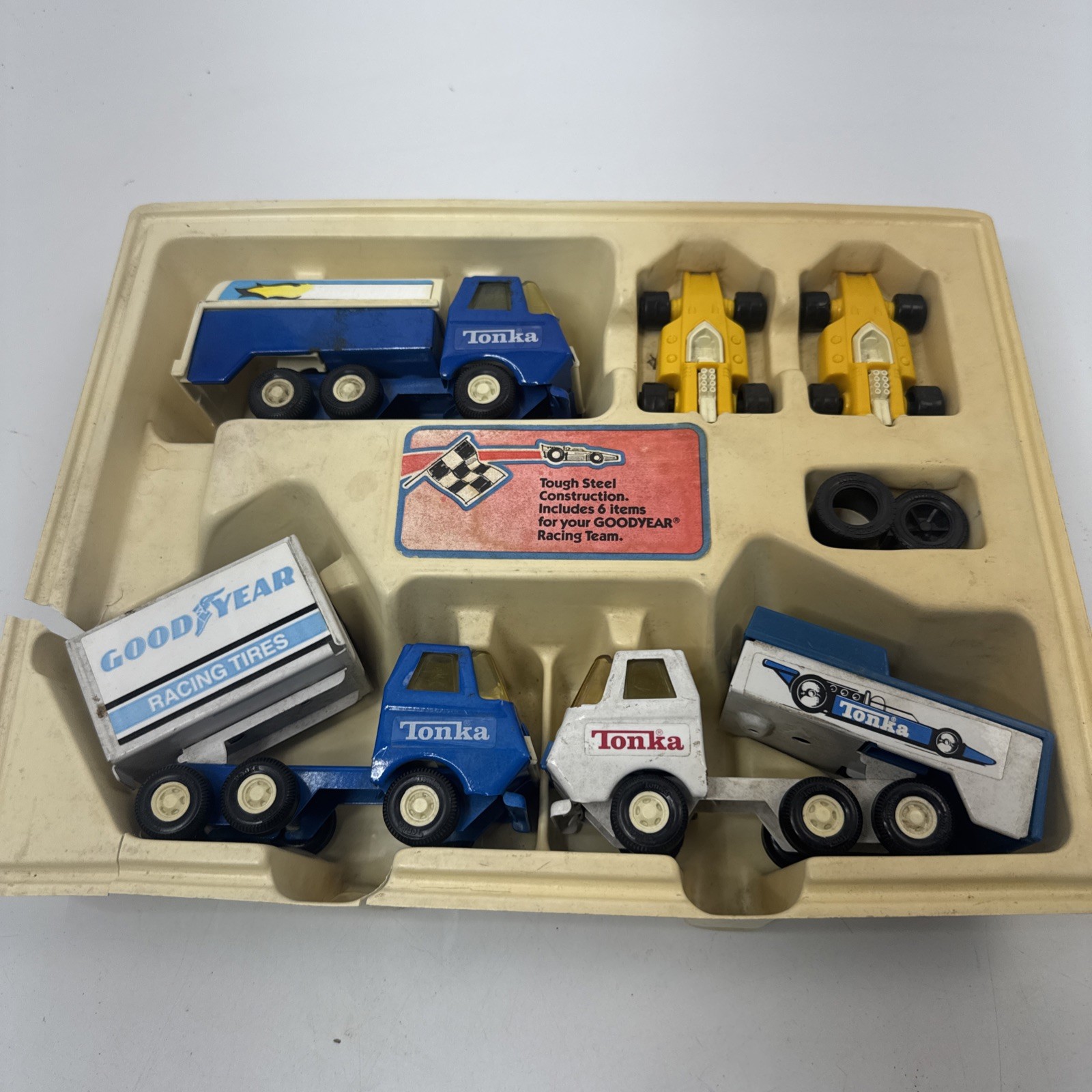 Rare Vintage Tiny Tonka Goodyear Race Set no.1015 Racing Team 55010 Trucks