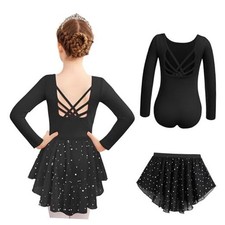 Ballet Leotards for Girls Long Sleeve Crisscross Back Dance 6-7 Years Black