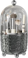 Makeup Brush Holder with Lid, 360 Rotating Cosmetic Tools Organizer with Cover,