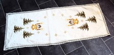 LEINEN TISCHLÄUFER WEIHNACHTEN handgestickt + ENGEL CHRISTBÄUME KLÖPPELSPITZTE