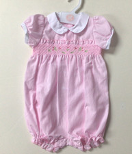 Baby girls Spanish style smocked floral romper cotton pink 0-3-6-9 months