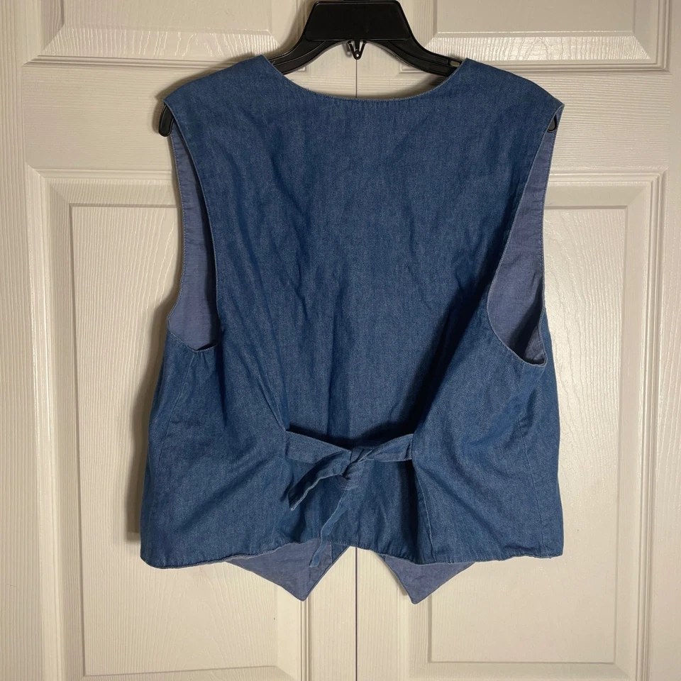 Chaleco Karen Scott Vintage Años 90 Mujer Grande Azul Denim Bordado Corazones Rosa Top Foto 2 de 4