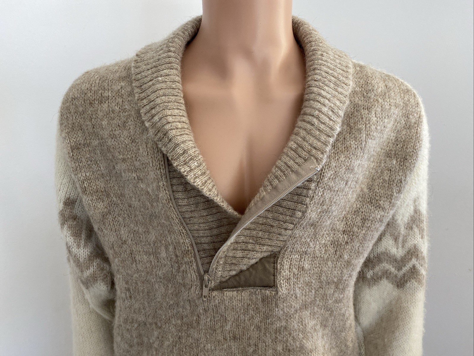 Vintage Alafoss Iceland Men’s XS - S Beige Cream Pure Wool Zip Jumper Pullover image 4