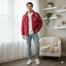 Red Oak Sportswear Oklahoma Sooners Windbreaker Jacket Crimson White - Size L