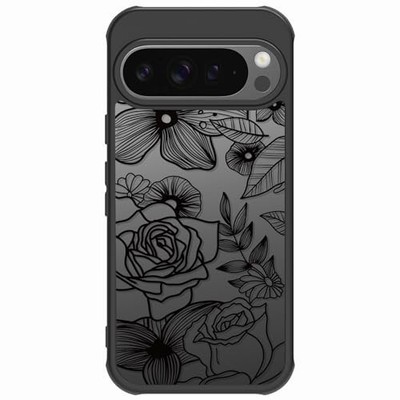 Compatible with Google Pixel 9/9 Pro Case, Cute Black Floral Rose Hard PC Cover