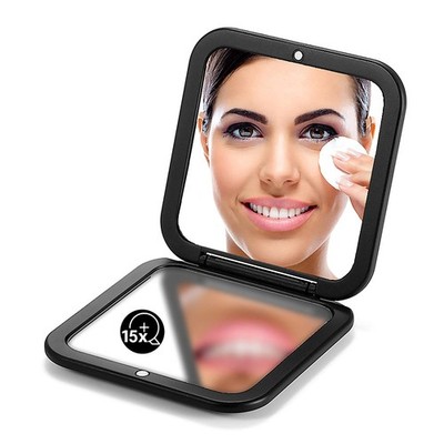 Folding Compact Mirror, 1X/15X Magnification 3½  Pocket Size Square Hand Mirr...
