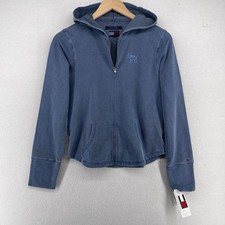 TOMMY JEANS Hoodie Womens L TOMMY HILFIGER Cotton Garment Washed Blue NEW