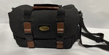 Vintage Canon Camera Bag Black Canvas Leather Trim Strap Padded Case