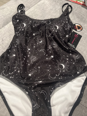 NWT New No Boundaries Black One Piece Bathing Suit Stars SunJuniors Womens S 3-5
