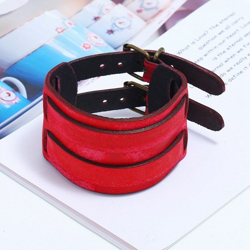 Men's Punk Wide Adjustable Cuff Bangle Genuine Leather Wristband Belt Bracelet - Picture 15 of 19