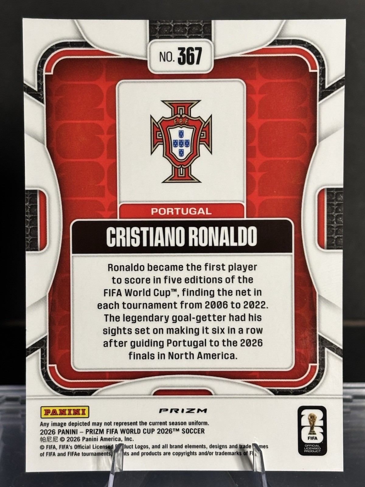 2026 Panini Prizm FIFA World Cup Cristiano Ronaldo True Silver SP Portugal #367 view 2