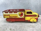 Marx 11” Red and Yellow Metal Deluxe Delivery Truck Vintage
