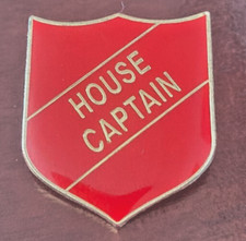 Vintage House Captain School Badge Red Enamel Shield Leadership Pin