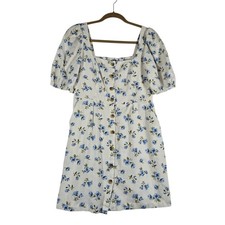 Old Navy Linen Blend Dress Womens Small White Blue Floral Cottagecore Mini