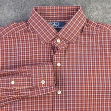 Polo Ralph Lauren Shirt Large Regent Custom Fit Orange Check Long Sleeve Button