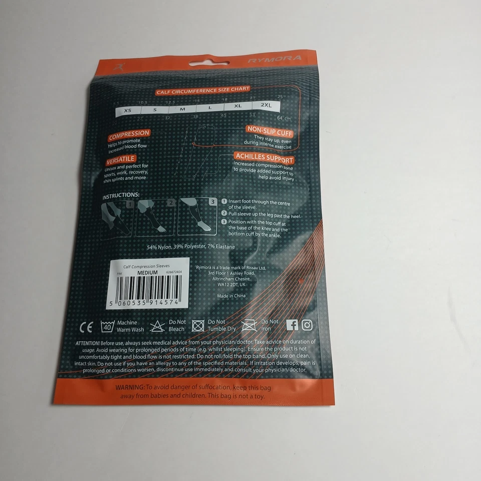 RYMORA-1 Pair Unisex Calf Compression Sleeves-New In Package-Medium Pink New - Image 4 of 4