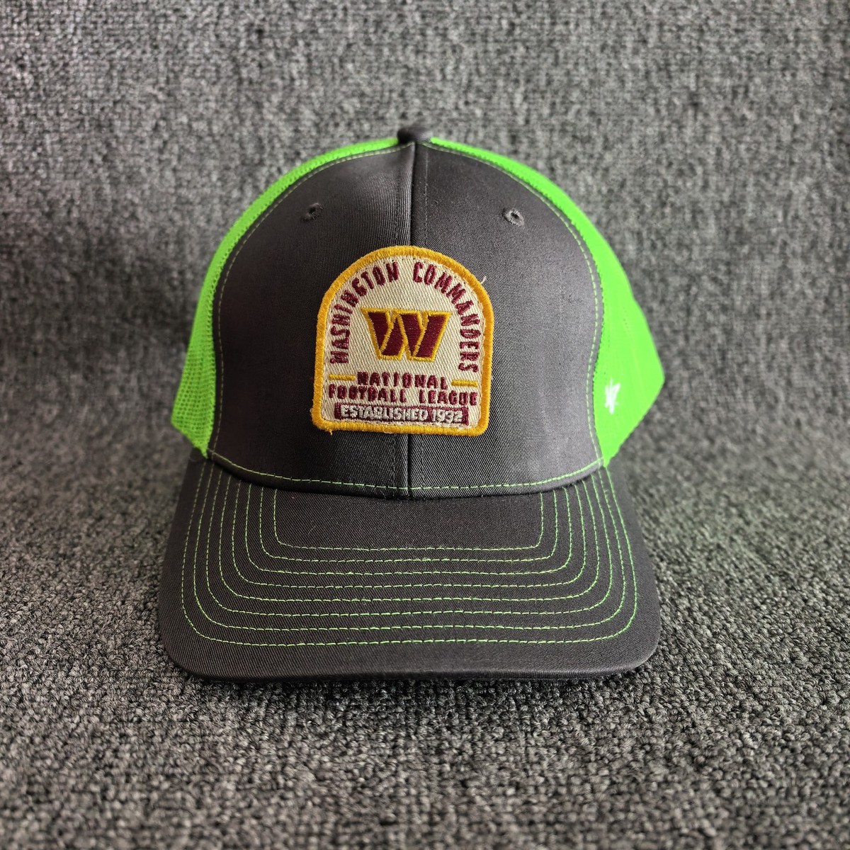 '47 Brand Washington Commanders NFL Trucker Snapback Hat Charcoal Gray Neon Gree