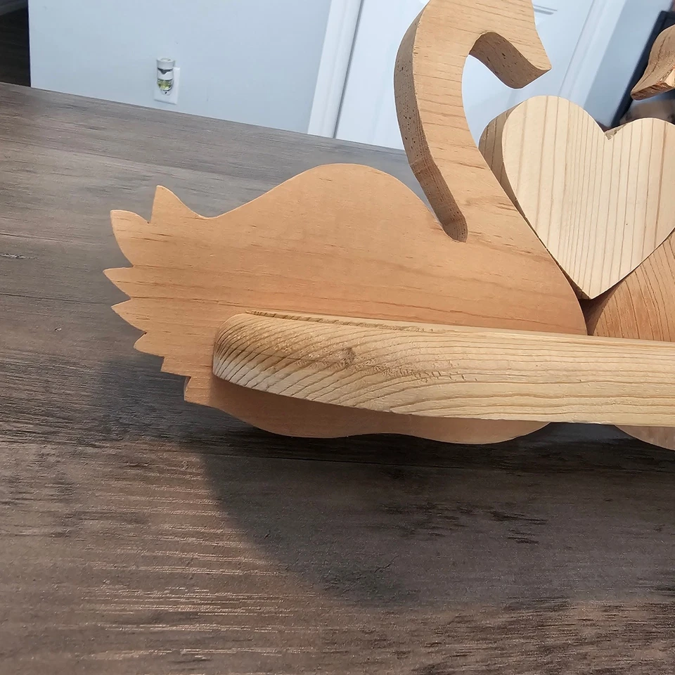 Vintage Wood Swan Shelf Wall Mount 90s Heart Cottage Coquette Decor Ducks Birds - Image 4 of 4