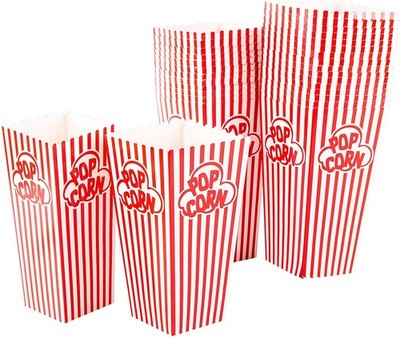 Popcorn Containers Boxes (100 Pack) - Striped White and Red Paper - for Home ...