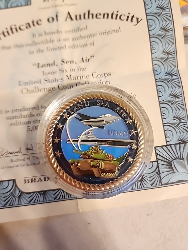 Bradford Exchange Challenge Coin Military USMC Marine Land Sea & Air Tank Plane