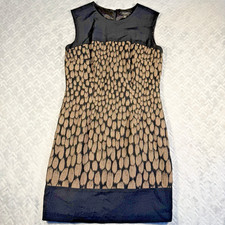 Ann Taylor Sheath Dress Sz 10 Brown Black Textured Cotton Blend Sleeveless Lined