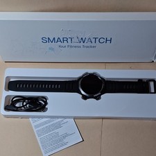 Smart Watch Fitness Tracker Black Silicone Band Plastic Case 1.39" Android iOS