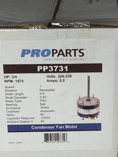 Pro Parts 3/4 HP - 208/230V - 1075 RPM Condenser Fan Motor