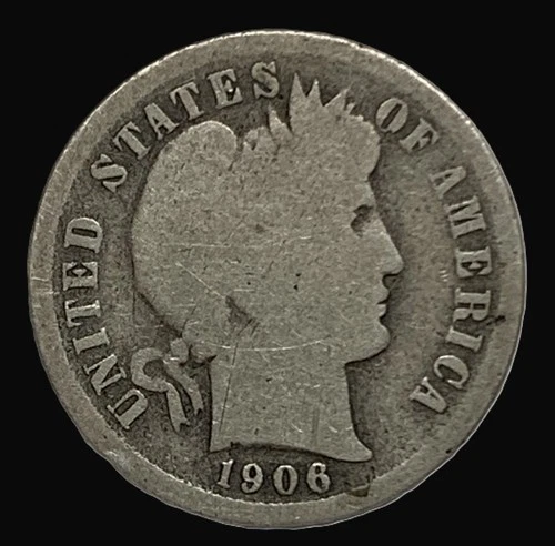 1906 P BARBER DIME SILVER 10 CENT AVERAGE CIRCULATED