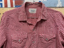Vintage H bar C pearl snap Western shirt Red and White Checkered Long Tail