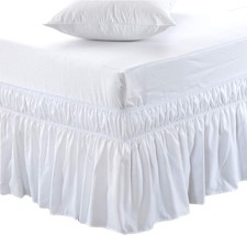Wrap Around Bed Skirt 18" Tailored Drop Elastic Fade Resistant White Queen/King