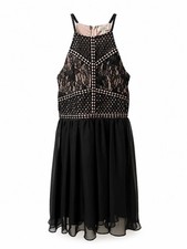 Francesca's Black Lace Halter Neck Chiffon Skirt Party Dress Fairy Goth  M