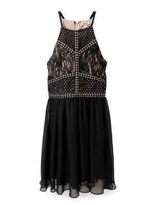 Francesca's Black Lace Halter Neck Chiffon Skirt Party Dress Fairy Goth  M