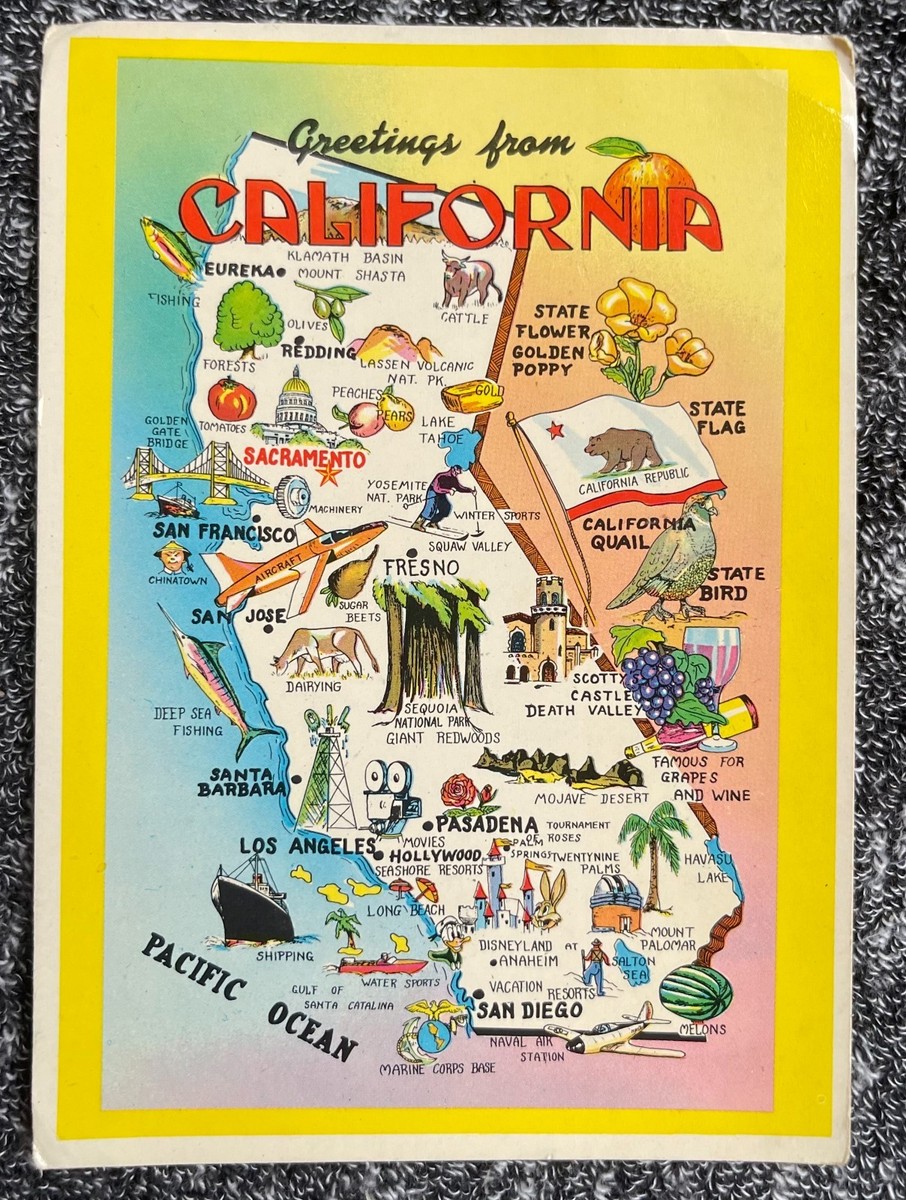 CALIFORNIA PICTOGRAM MAP Vintage 1980 POSTCARD 